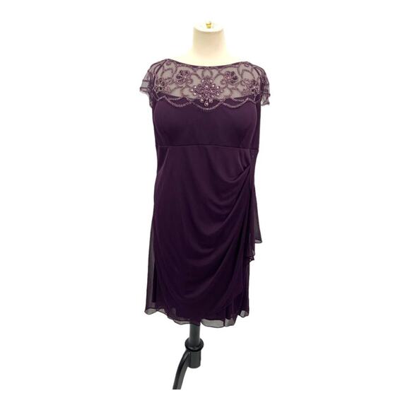 XSCAPE Sheer Matte Jersey Side Ruffle Beaded Dress Purple Size 18W $249 MSRP - Picture 3 of 14